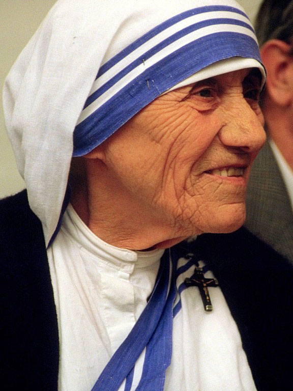 Mother Teresa of Calcutta at a pro-life meeting on July 13, 1986 in Bonn, Germany